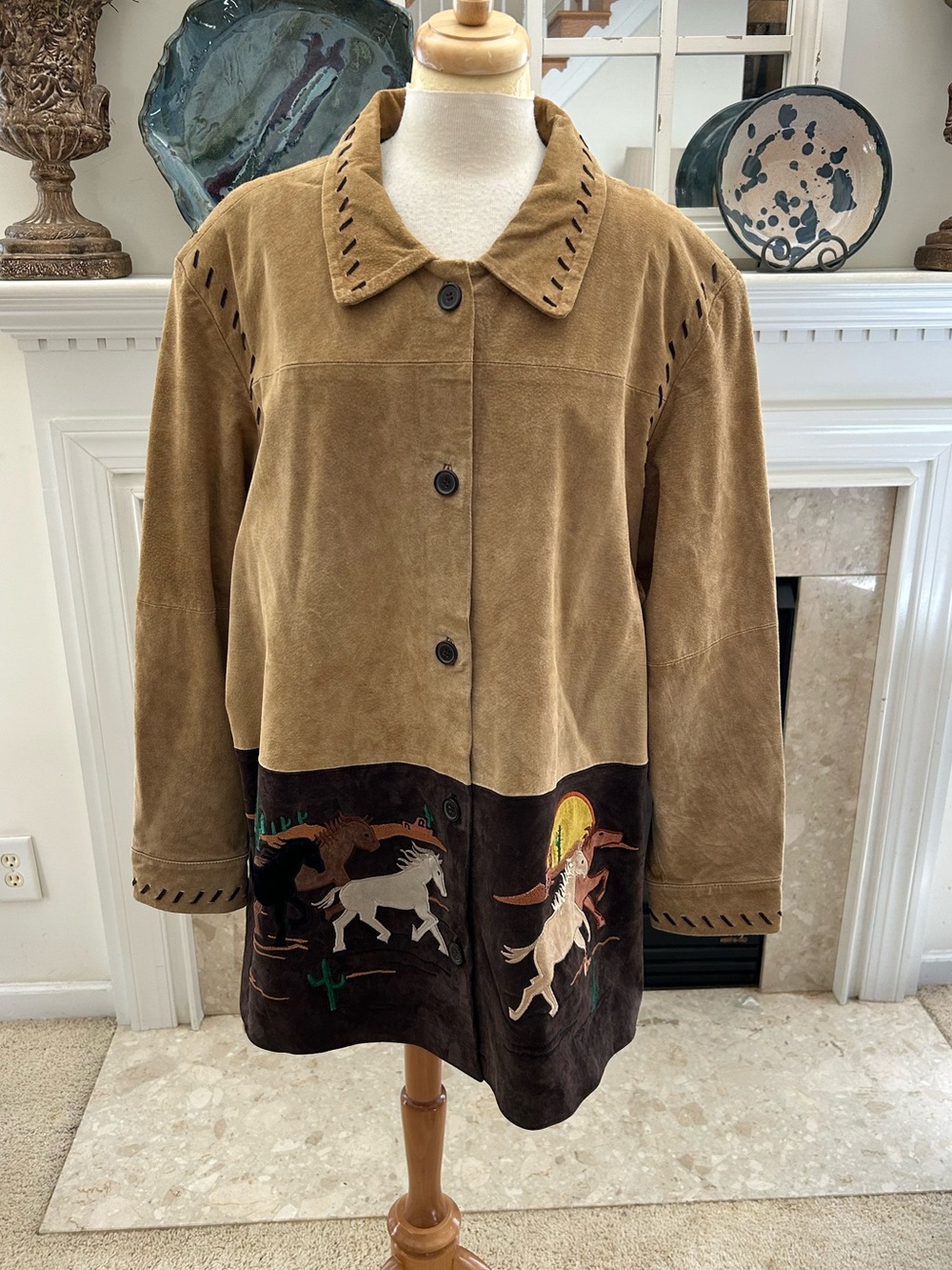 Quacker Factory Vintage Two-Tone Suede Horse Embroidered Jacket